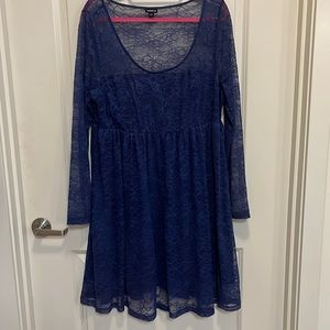 Royal Blue Lace Long Sleeve Knee Length Dress